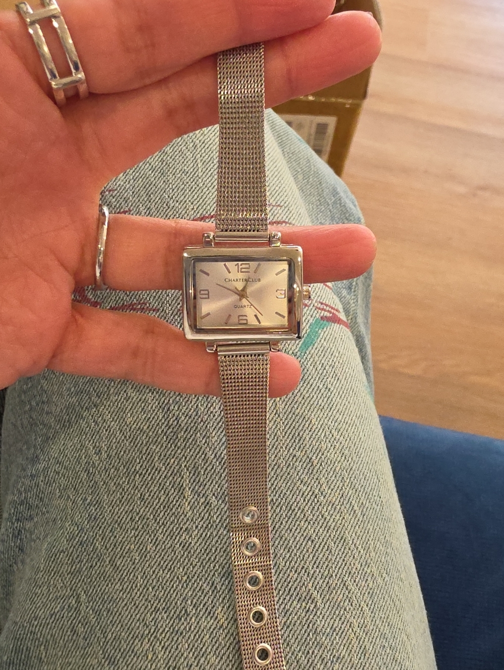 Charter Club Silver Square Mesh Bracelet Watch